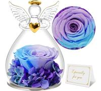 Sunia Rose Eternelle Cadeau Femme, Fleur Eternelle avec Ange Figurine, Cadeau Anniversaire Femme, Cadeau Maman/Mamie, Vraie Rose Eternelle pour Maman, Cadeau Fete des Meres, Cadeau Femme Original