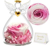 Sunia Rose Eternelle Cadeau Femme, Fleur Eternelle avec Ange Figurine, Cadeau Anniversaire Femme, Cadeau Maman/Mamie, Vraie Rose Eternelle pour Maman, Cadeau Fete des Meres, Cadeau Femme Original