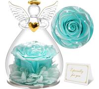 Sunia Rose Eternelle Cadeau Femme, Fleur Eternelle avec Ange Figurine, Cadeau Anniversaire Femme, Cadeau Maman/Mamie, Vraie Rose Eternelle pour Maman, Cadeau Fete des Meres, Cadeau Femme Original