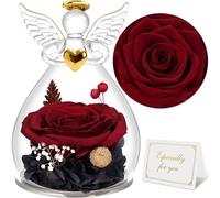 Sunia Rose Eternelle Cadeau Femme, Fleur Eternelle avec Ange Figurine, Cadeau Anniversaire Femme, Cadeau Maman/Mamie, Vraie Rose Eternelle pour Maman, Cadeau Fete des Meres, Cadeau Femme Original