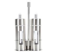 Sunicon 2Pcs Oil and Vinegar Cruets, 80ml 304 Stainless Steel Olive Oil Dispenser Bottle Set with Base Stand and Transparent Window for Kitchen