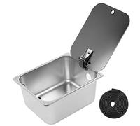 Sunicon Évier de cuisine en acier inoxydable pour camping-car avec couvercle, évier de bar, évier de bateau, lavabo à main, petit évier extérieur avec couvercle et crépine, pour