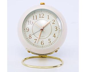 Sunicon - Horloge en métal de Style européen, ingénieux, Rond et Silencieux, réveil électronique à Quartz pour Enfants, pour Salon et Chambre à Coucher (White)