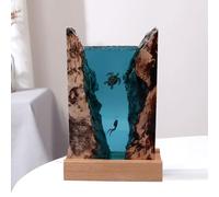 Sunicon Lampe D'océan en Résine, lumières LED de Plongeur océan, éclairage Unique en résine, Grotte de Mer Profonde, Veilleuse de Plongée pour la Maison et la Chambre à Coucher Artisanat de Table