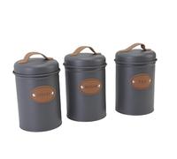 Sunicon Lot de 3 boîtes de rangement scellées pour aliments, bonbons, thé, café, pot de rangement de cuisine, récipient en acier inoxydable anti-odeur, rangement de cuisine avec poignée (Grey)