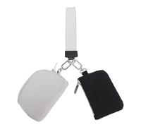 Sunicon Mini Zip Around Double Pouch Wristlet Water Resistant Detachable Dual Pouch Wristlet Keychain Wallet for Change Bank Cards (Black Gray)