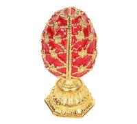Sunicon Oeuf Fabergé, Peint à la Main, émaillé, Style œuf Fabergé, boîte à Bijoux décorative émaillée, boîte à charnière, décoration Unique pour la décoration de la Maison (Red)