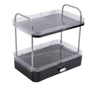 Sunicon Porte-gobelet à café double couche, bar à café, égouttoir à tasses, présentoir à tasses avec bac d'égouttage, en acier inoxydable PET, adapté aux cuisines (Noire)