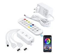 Sunity Contrôleur LED Bluetooth, 12V, 2 ports | Contrôleur RGB avec alimentation, adaptateur pour ruban LED SMD, commande par app