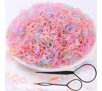 Sunjiyan 2000 pcs Attaches cheveux, élastiques colorés en caoutchouc, mini attaches, pour queue de cheval de fille, petites attaches douces et antidérapantes, 2 outils inclus