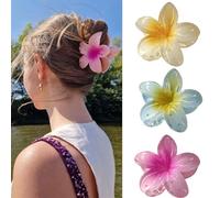Sunjiyan 3 Pcs Egg Flower Acrylic Hair Clips, Women's Summer Flower Hair Accessories Yellow Blue Pink Flower Hair Clips Hawaiian Crocodile Clips for Thick Hair and Thick Hair
