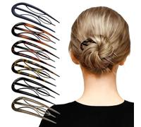 Sunjiyan French Hair Pins for Women-6PCS Tortoiseshell U Shaped Clips for Buns, Prestige& Elegant,Internal Teeth Fork Hairpins Styling for Thick Twist Hair
