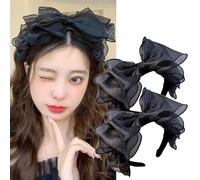 Sunjiyan Lot de 2 bandeaux rétro en maille noire avec grand nœud Lolita pour femmes et filles Style français Accessoires pour cheveux usage quotidien