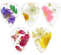Sunjiyan Lot de 5 médiators de guitare en résine à fleurs séchées - Fabriqués à la main - Colorés - Pour basse, guitare électrique, acoustique, ukulélé, triangle classique