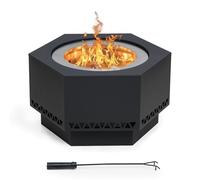 SUNJOY Foyer de Jardin 66 cm sans Fumée, Foyer Hexagonal Portable en Acier Inoxydable avec Housse PVC et Tisonnier, Conçu pour 6 Personnes ou Plus, pour Camping, Feu de Camp et Jardin, Noir