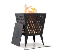 SUNJOY Foyer d'extérieur, 46 cm carré en Acier, Base surélevée, Brasero avec Housse de Protection et tisonnier, pour Jardin, terrasse, Camping, Noir