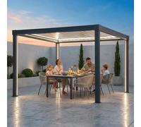 SUNJOY Pergola Bioclimatique 3x3 m en Aluminium, Tonnelle de Jardin avec Éclairage LED Solaire et Télécommande, Toit à Lames Orientables, Pavillon Extérieur Tout Temps Résistant au Vent et à la Neige