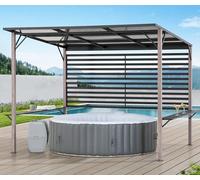 SUNJOY Pergola d'Extérieur 282 x 252 cm avec Deux Tablettes Réglables, Paravents, Toit en Polycarbonate, Structure Métallique Acier, Abri pour Spa, Terrasse, Jardin