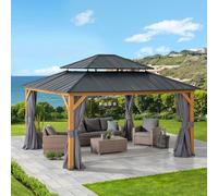 SUNJOY Tonnelle 3,9x4,5 m à Toit Rigide - Structure Cèdre avec Double Toit Acier