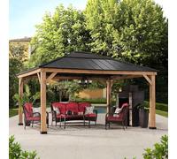SUNJOY Tonnelle 3,9x4,5 m - Structure Cèdre Naturel avec Toit Acier et Lanterneau Polycarbonate