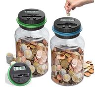 SUNJULY Tirelire Électronique, 1.8L Grande Tirelire Numérique avec Écran LCD, Compteur de Pièces Transparent Automatique, Cadeau pour Enfants et Adultes (Bleu+Vert)