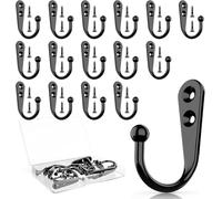 Sunkangkang 15 Pcs Black Coat Hooks - Wall Hooks for Closet Hanging, Multi-Room Use (Bathroom/Bedroom/Kitchen), Holds Coats/Towels/Scarves/Hats/Keys/Cups, Includes 30 Screws