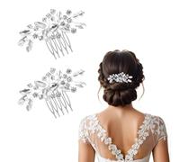 Sunkangkang 2PCS Bridal Hair Comb with Crystals Sparkle Wedding Hair Pieces for Brides Rhinestone Bridal Hair Accessories for Women Bride Bridesmaids Girls (Silver, 3.54x1.54inch)