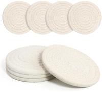 Sunkangkang Coasters Set of 4 for Drinks, Cotton Woven 4 Colors Absorbent Boho Coasters for Home Decor Cups - Hot Or Cold Drink Thickened (White)