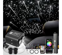 SUNKENET 20W RGBW Meteor Optique Lumineuse, 1000pcs*0.75mm*4m LED Fibre Optique Bluetooth/Télécommande, Étoile Filante +Kit Éclairage pour Voiture/Maison