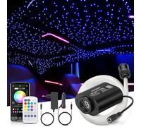 SUNKENET 6W RGBW Ciel Etoile Voiture, 225pcs*0.75mm*3m LED Ciel De Toit Etoile Voiture Bluetooth//Télécommande, Fibre Optique Lumineuse +Adaptateur+Prise pour Voiture/Maison/Théâtre