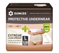 SUNKISS Couches Adulte Femme - Culottes Jetables Incontinence - Slips Absorbants Post-Partum et Maternité - Protection Urinaire Maximale - Beige - Taille L - 128 Unités