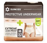 SUNKISS Couches Adulte Femme - Culottes Jetables Incontinence - Slips Absorbants Post-Partum et Maternité - Protection Urinaire Maximale - Beige - Taille M - 32 Unités