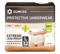 SUNKISS Couches Adulte Femme - Culottes Jetables Incontinence - Slips Absorbants Post-Partum et Maternité - Protection Urinaire Maximale - Beige - Taille L - 32 Unités