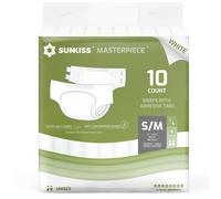 SUNKISS MASTERPIECE Couches Adultes avec Absorption Ultime, Culottes d’incontinence Jetables Unisexes pour Femmes et Hommes, Protection Pendant la Nuit, Blanc, Taille S/M, 10 Unités
