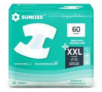 SUNKISS TrustPlus Couches Adultes pour Homme et Femme, Couches Absorbantes pour la Nuit, Culottes Jetables pour Incontinence Urinaire, Contrôle des Odeurs, Unisexe, Taille XXL, 60 Unités