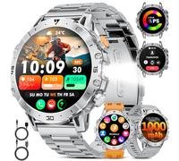 SUNKTA Montre Connectée Homme 1000 mAh Grande Batterie 1,7″ HD Bluetooth appels Smartwatch Homme pour iOS Android Lampe LED,Surveillance de la santé,Moniteur de Sommeil,3 Bracelets,2 chargeurs,Argent