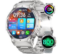 SUNKTA Montre Connectée Homme Lampe De Poche LED avec 800 mAh Grande Batterie 1,73″ HD Bluetooth Appels Smartwatch Homme pour iOS Android,Fréquence Cardiaque/Moniteur de Sommeil,100+ Sport,Argenté