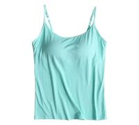 Sunlighty Débardeur ample avec soutien-gorge intégré, caraco d'été 2024, débardeur à bretelles spaghetti pour femmes, Vert, S