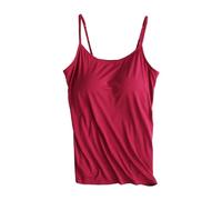 Sunlighty Débardeur ample avec soutien-gorge intégré, caraco d'été 2024, débardeur à bretelles spaghetti pour femmes, rouge vin, XXXL