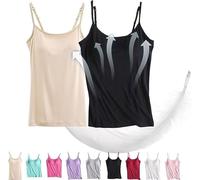 Sunlighty Débardeur ample avec soutien-gorge intégré, caraco d'été 2024, débardeur à bretelles spaghetti pour femmes, 2 pièces - B, XL