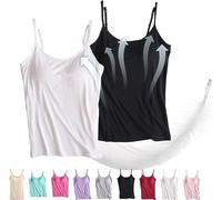Sunlighty Débardeur ample avec soutien-gorge intégré, caraco d'été 2024, débardeur à bretelles spaghetti pour femmes, 2 pièces - A, XXXL