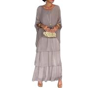 Sunlighty Robe ample style artistique pour femme - Robe trapèze décontractée - Col rond - Manches chauve-souris - Robe longue - Boho Vacances Maxi, gris, XXL