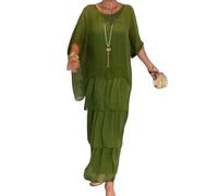 Sunlighty Robe ample style artistique pour femme - Robe trapèze décontractée - Col rond - Manches chauve-souris - Robe longue - Boho Vacances Maxi, Vert, M
