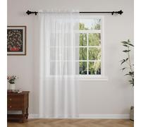 SUNLIMEI Rideau Voilage 120 x 115 cm avec Manchon de Tige, Demi Transparent, Élégants Rideau de Fenêtre à Œillets Décoration de Maison pour Fenetre Chambre Adulte Salon, Blanc