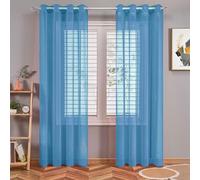 SUNLIMEI Rideau Voilage 180 x 220 cm Demi Transparent, Polyester, Plusieurs Tailles Voile et Draperies Décoration de Fenetre pour Fenêtre Porte Cuisine Chambre Enfant, Bleu Ciel