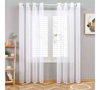 SUNLIMEI Rideau Voilage 190 x 200 cm Demi Transparent, Polyester, Plusieurs Tailles Voile et Draperies Décoration de Fenetre pour Fenêtre Porte Cuisine Chambre Enfant, Blanc