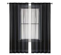 SUNLIMEI Rideau Voilage 60 x 130 cm Demi Transparent, Polyester, Plusieurs Tailles Transparent Rideaux Salon Décoration de Maison pour Fenetre Chambre Adulte Salon, Noir