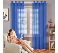 SUNLIMEI Rideaux Voilages 210 x 110 cm Demi Transparent, Polyester, Plusieurs Tailles Voile Rideau à Oeillets Décoration de Maison pour Fenetre Chambre Adulte Salon, Bleu Foncé