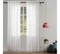 SUNLIMEI Rideaux Voilages 60 x 140 cm Demi Transparent, Polyester, Plusieurs Tailles Rideau de Fenêtre à Œillets Décoration de Fenetre pour Fenêtre Porte Cuisine Chambre Enfant, Blanc