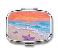 Sunlit Beach & Starfish Pilulier de voyage à 2 compartiments avec miroir pour sac à main, poche ou portefeuille